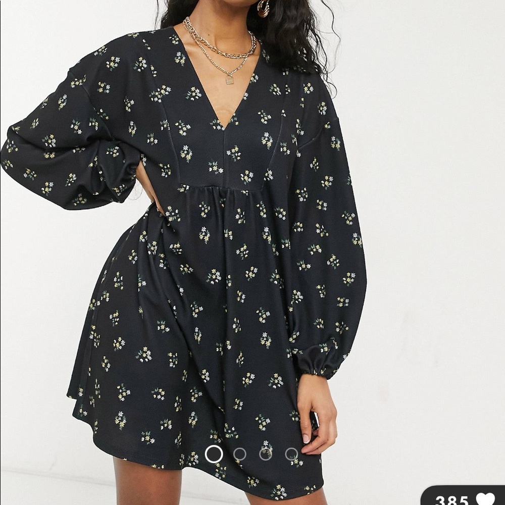 Asos long sleeve v neck mini floral dress